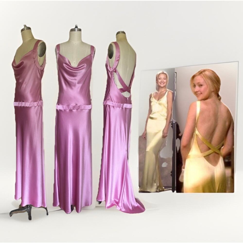 Vintage NWT 13/14 Y2K Express Pink Satin Gown Maxi Dress Kate Hudson Movie Prom